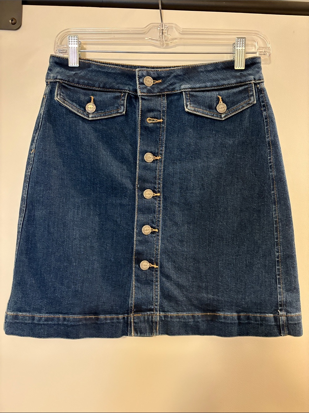 LOFT Dark Blue Button-Front Denim Mini Skirt